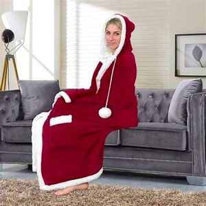 Chic Home Sherpa Lined Wearable Blanket with 2 Pockets & Hoodie (Santa Style)
